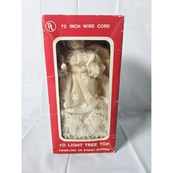 Vintage Angel Tree Topper Porcelain Head 10 Light Taiwan 72" Cord MCM Christmas - Picture 2 of 9